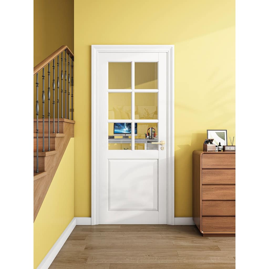 80''&96''H Clear Glass 6 Lite White Primed Pre-Finished French Interior Slab Door Shaker Pantry Door