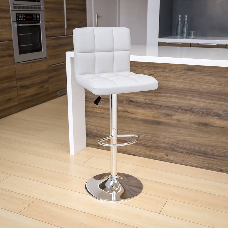 Contemporary Quilted Vinyl Adjustable Height Barstool with Chrome Base