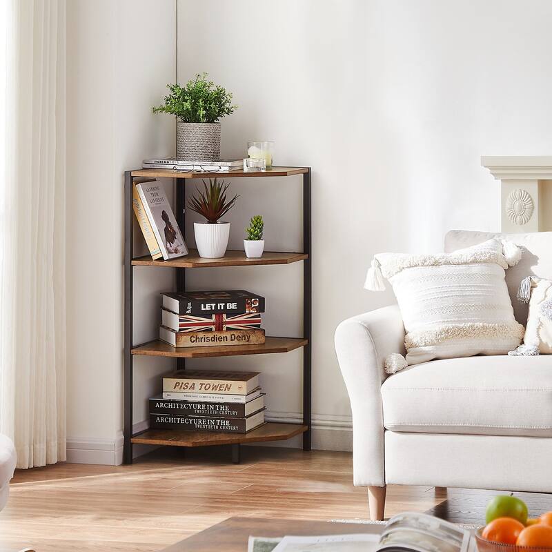 Javlergo Set of 2 Corner Shelf, Freestanding 4-Tier Wood Storage Rack