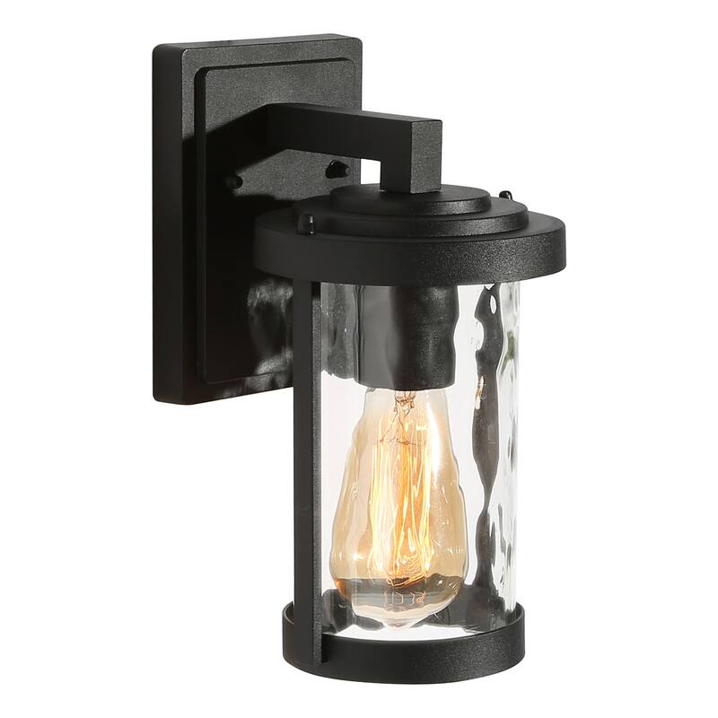 Black Modern Farmhouse Outdoor Wall Sconces with Rippled Glass 1-light Wall Lantern Exterior Lighting