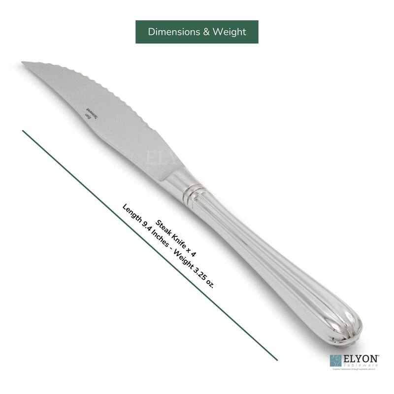 Elyon Royal Column Steak Knives 4 Piece Set Forged Stainless Steel Cutlery Service for 4 - Silver
