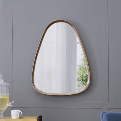 Irrgular Wall Mirror with Wood Frame