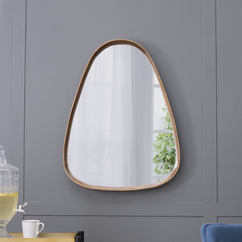 Irrgular Wall Mirror with Wood Frame