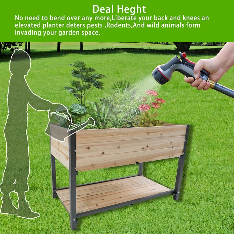 Iron-Wood Combined Growing Beds Multi-Functional Garden Beds with Feet and Storage Racks for Gardens Backyards Terraces