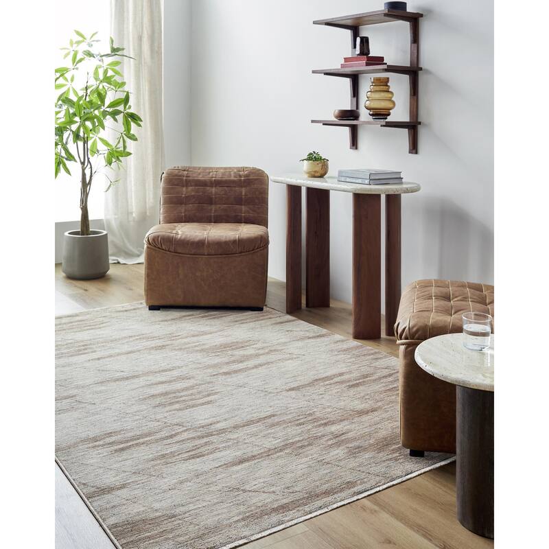 Frank Lloyd Wright Foundation by Livabliss Usonia Collection Casual Abstract Area Rug - 3' 2" x 4' 11" - White/Brown