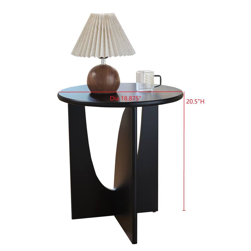 Theo Round Wood Side Table with Sculptural U-Shaped Base
