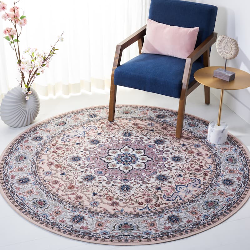 SAFAVIEH Tucson Machine Washable Slip Resistant Koidula Traditional Rug - 8' Round - Beige/Green