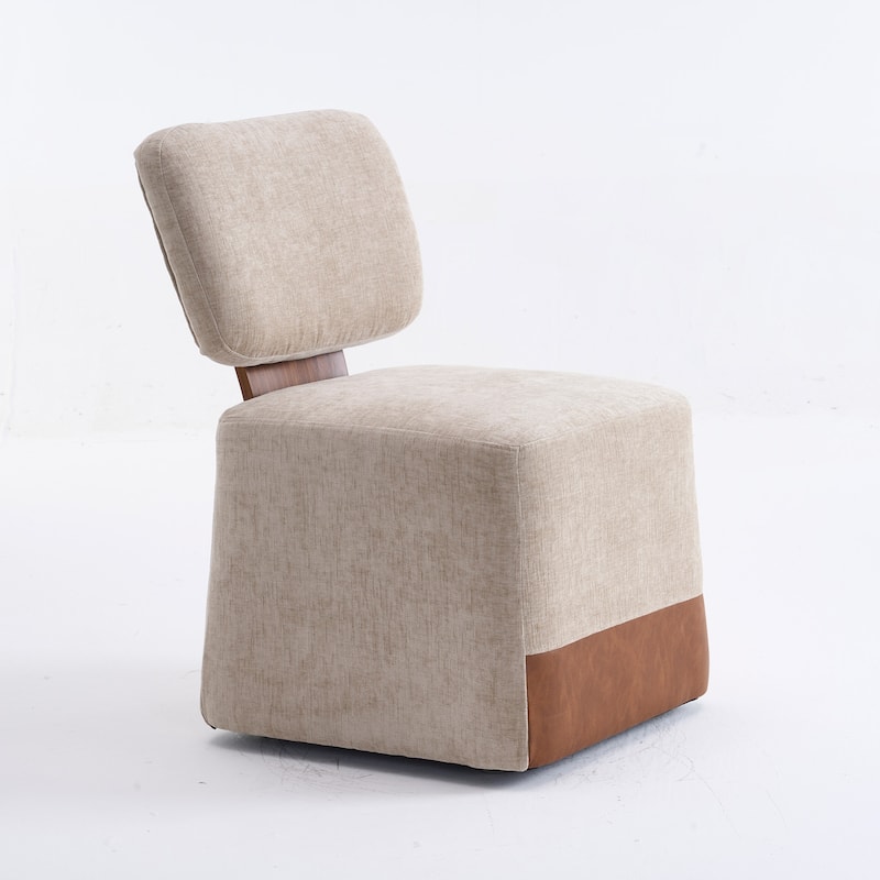 Linen Upholstered Armless Dining Chair with Casters