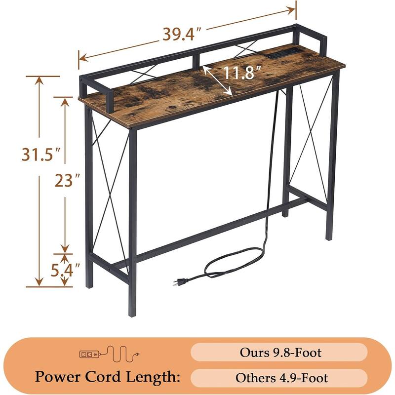 Console Table with 2 Outlet and 2 USB Ports,Entryway Table Narrow Charging Station Sofa Table