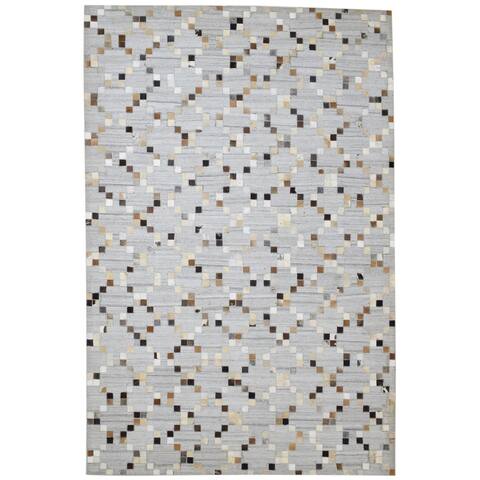 One of a Kind Hand-Woven Modern & Contemporary 6' x 9' Trellis Leather Grey Rug - 5'9"x8'11"