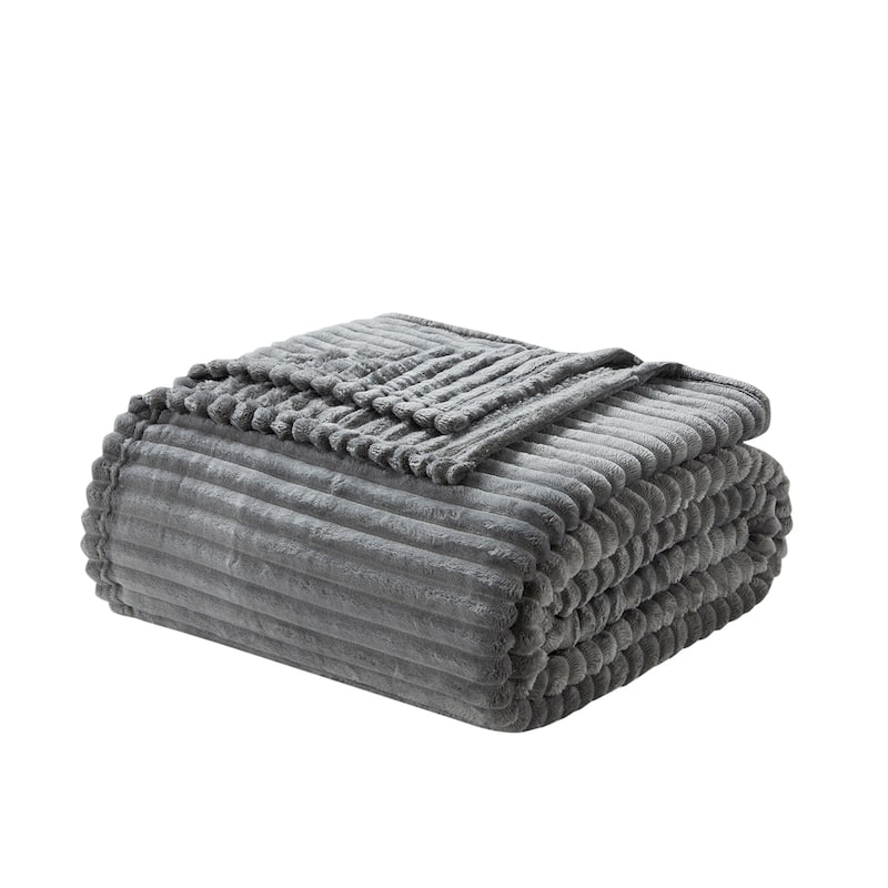 Nestl Cut Plush Fleece Throw Blanket - Lightweight Super Soft Fuzzy Luxury Bed Blanket for Bed - Full/Queen (90"x90") - Dark Gray
