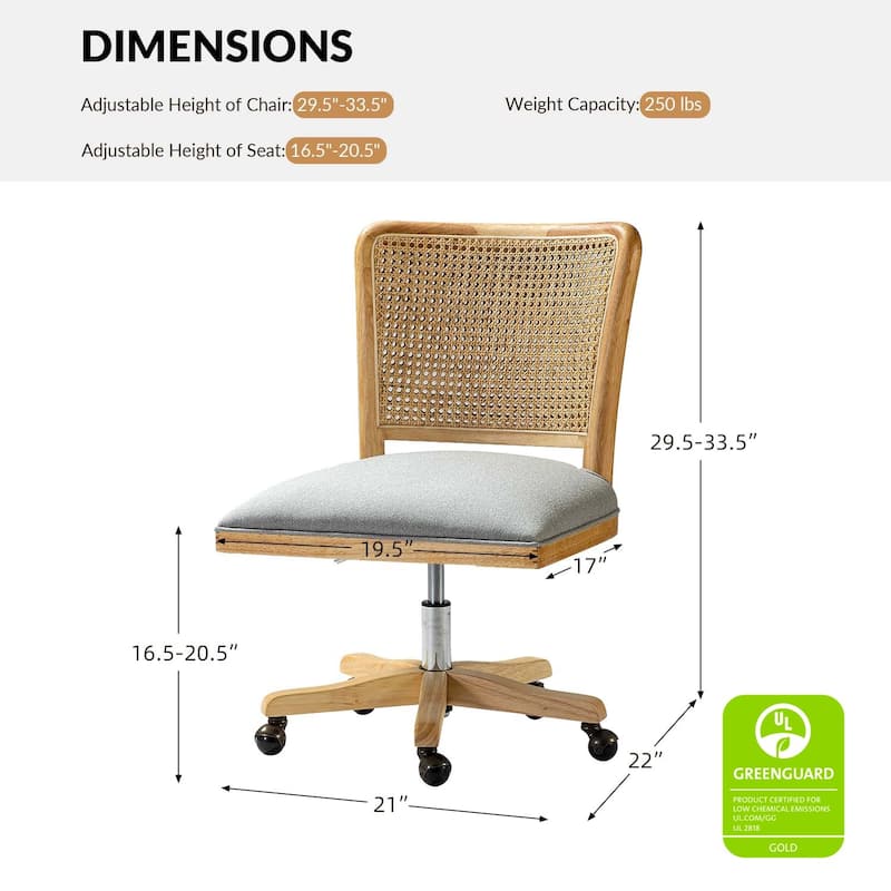 Calcutta Modern Rattan Back Task Chair Office chair with Solid Wood Legs by HULALA HOME