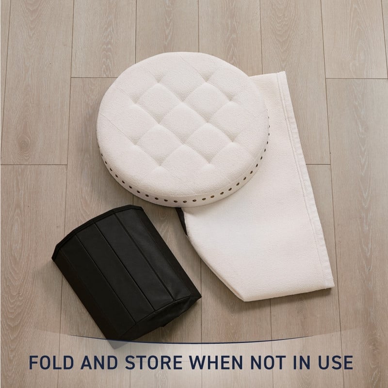 Ornavo Home Decor Large 20" Round Collapsible Storage Ottoman with Nailhead Trim for Living Room and Bedroom
