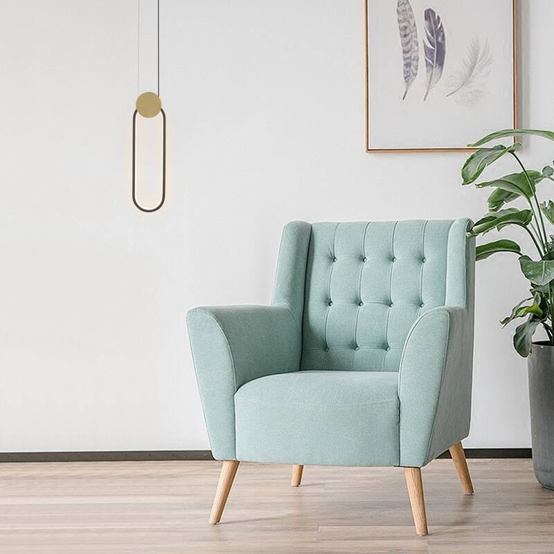 7-Watt 1-Light Black Elliptical Shade Integrated LED Pendant Light, Classic Semi Flush Mount Chandelier for Dining Room