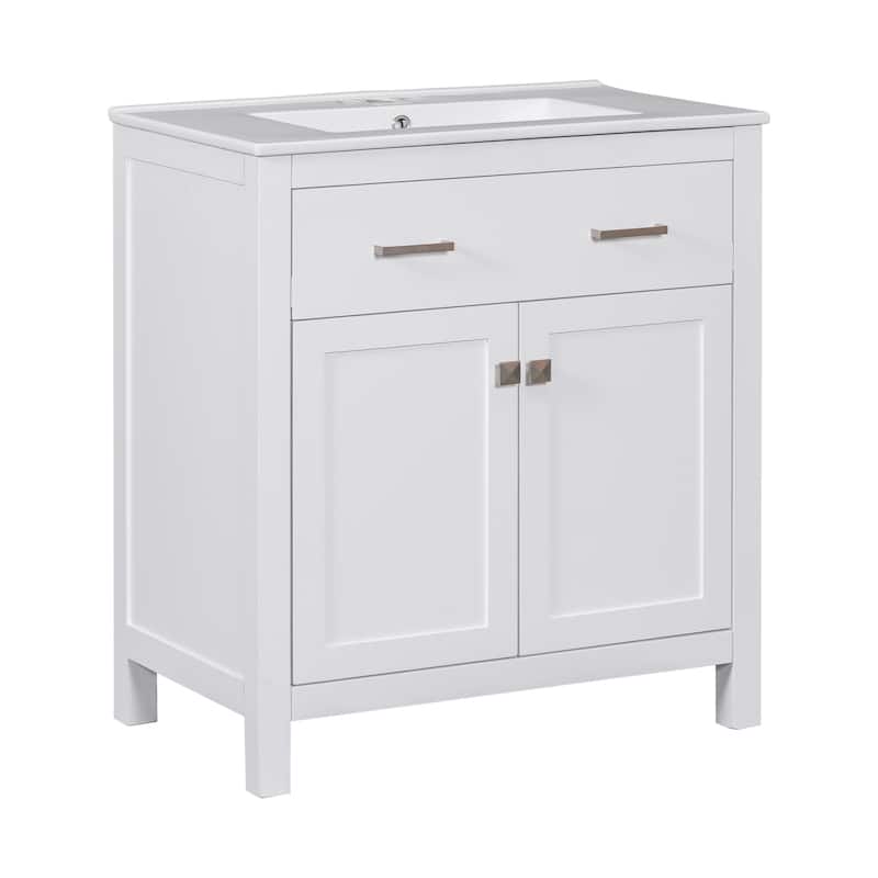 GDFStudio - Bambi Wood & Ceramic Double Bathroom Vanity Set with Sinks, Soft-Close Doors & Flip Drawer