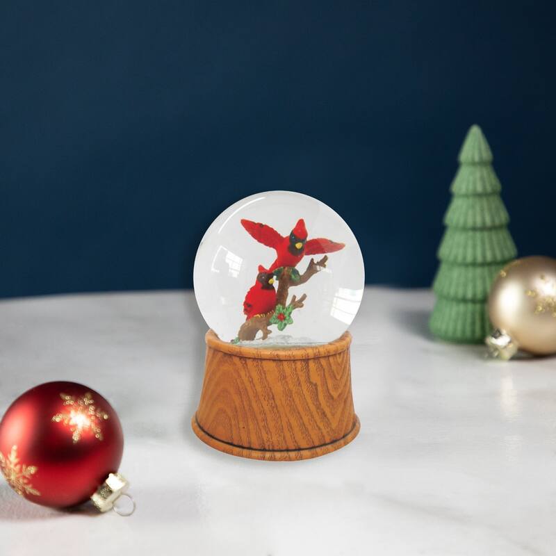 5.5" Pair of Cardinals on Branch Christmas Snow Globe