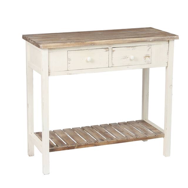 Distressed White Wood 2-drawer Console Table - 31.5" H x 35.24" W x 15.55" D