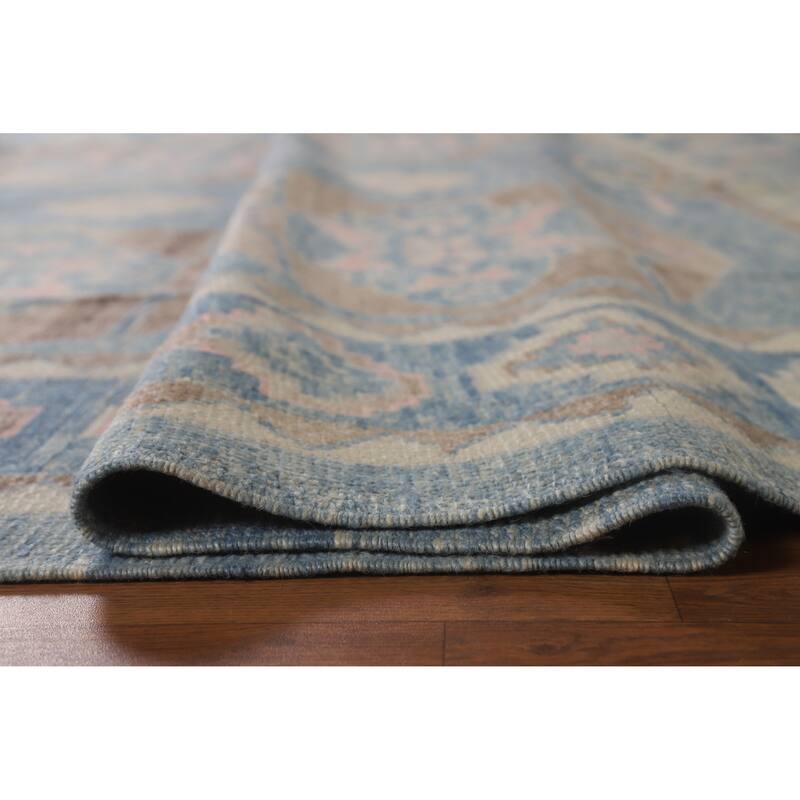 Hand Knotted Oriental 100% Wool Carpet Transitional All-Over Navy Blue & Blues Oushak Area Rug - 9' 11'' X 8' 4''