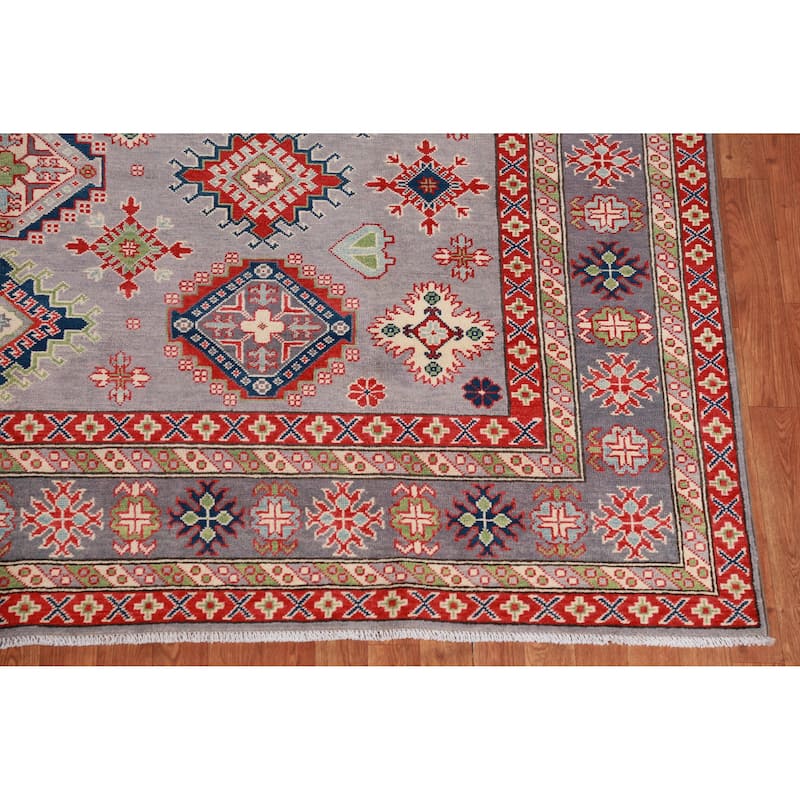 Hand Knotted Oriental 100% Wool Carpet Traditional All-Over Greys & Charcoal Kazak Area Rug - 9' 0'' X 8' 3''