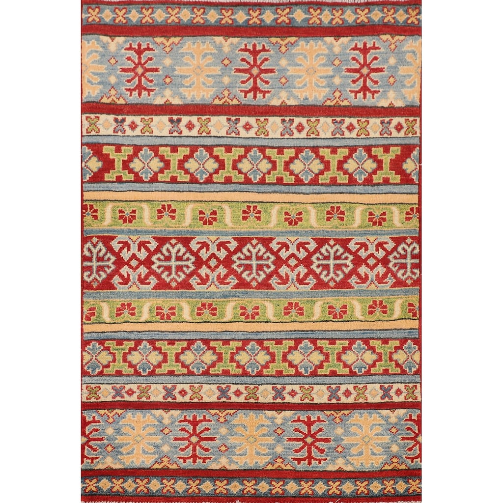 Multi-Color Kazak Accent Rug Hand-Knotted Traditional Wool Carpet - 2'9" x 4'3"
