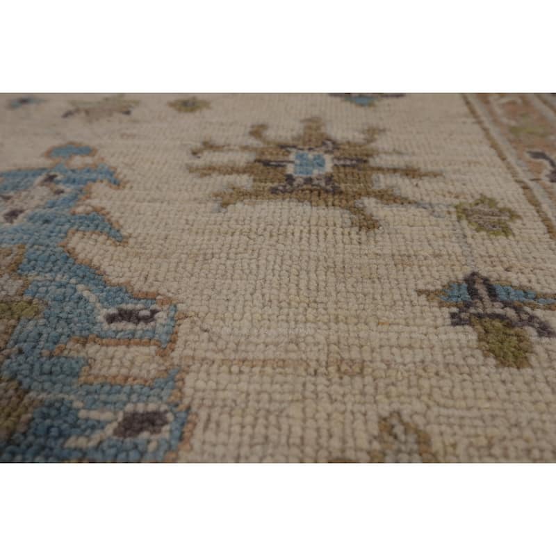 Vegetable Dye Oushak Turkish Area Rug Handmade Beige Wool Carpet - 6'3"x 8'11"