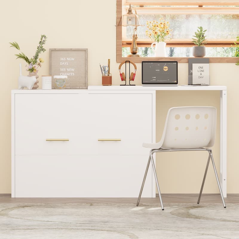 Murphy Cabinet Bed with Foldable Cushion and Adjustable Position Desk,Twin Size