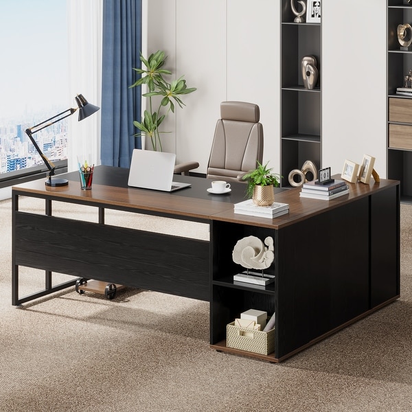 Industrial L-Shaped Executive Desk, Scratch-Resistant Laminate