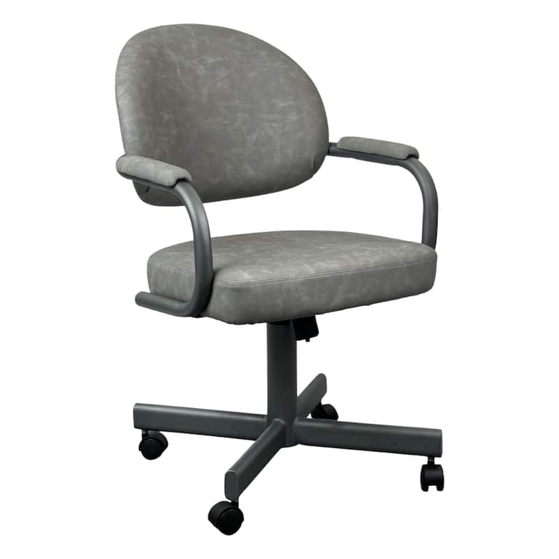 Tempo Furniture Dayton Caster Swivel & Tilt Dining Chair w/ Arms Armchair Flintrock Gray Powder Coat Finish & Gray Polyurethane