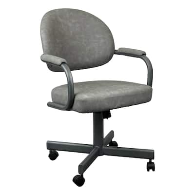 Tempo Furniture Dayton Caster Swivel & Tilt Dining Chair w/ Arms Armchair Flintrock Gray Powder Coat Finish & Gray Polyurethane