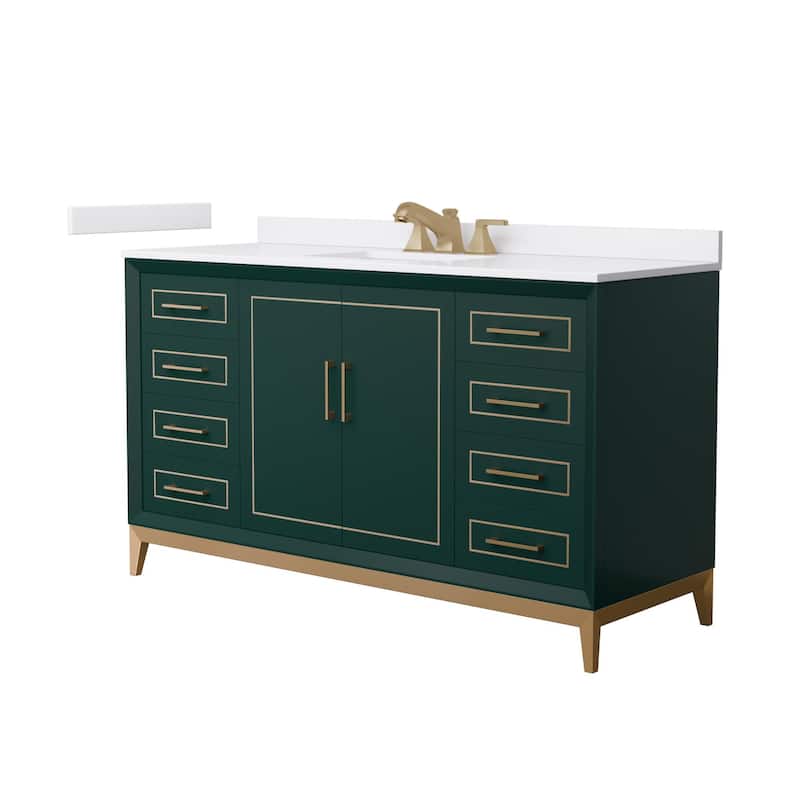 Wyndham Collection WCH5151-60S-VCA-US3MXX Marlena 60" Free Standing - Green / White Cultured Marble Top / Satin Bronze