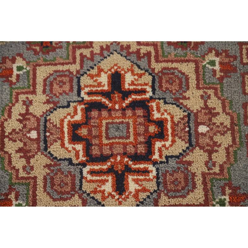 Gray Geometric Heriz Serapi Oriental Runner Rug Wool Carpet - 2'7" x 8'1"