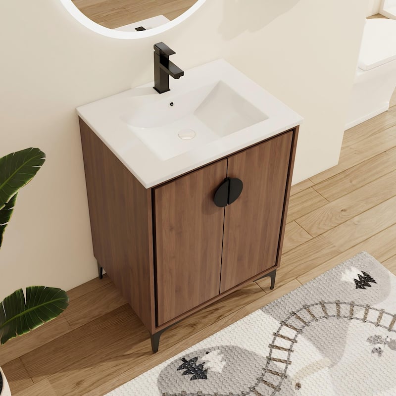 Malwee 24"/30" FreeStanding Bathroom Vanity, Floor Stand Bathroom Vanity with Sink,Soft Close Door and Adjustable shelf