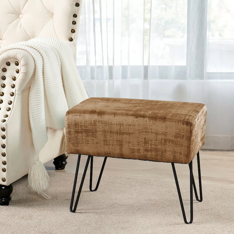 Textured Velvet Ottoman - 19" x 13" x 17" H - Tobacco Brown
