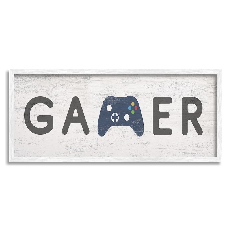 Stupell Gamer Typography Kids' Video Game Controller Sign Framed Wall Art - Blue