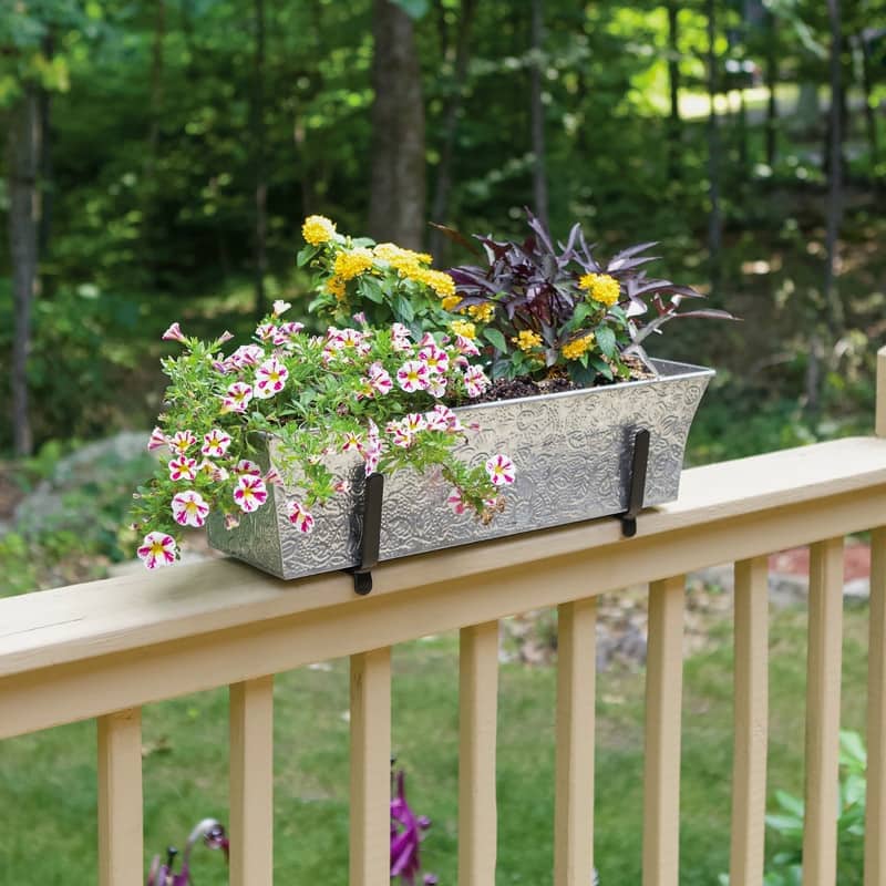 Achla Designs Handrail Flowerbox Bracket Kit for 2x6-in Rail, 24 Inch Wide, Black Powder Coat Finish