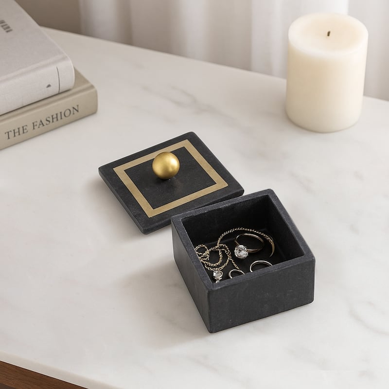 Marble Rectangular Box with Removable Lid - Home Decor