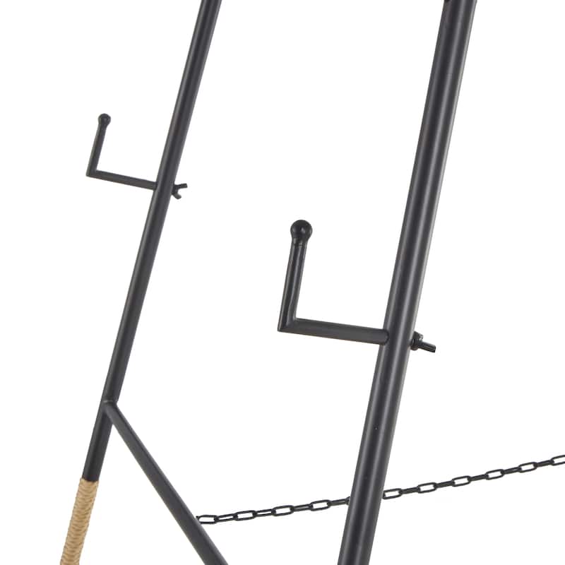 Metal Slim Foldable 2 Tier Display Easel with Wrapped Rattan Accents - Black - Roche River Decor