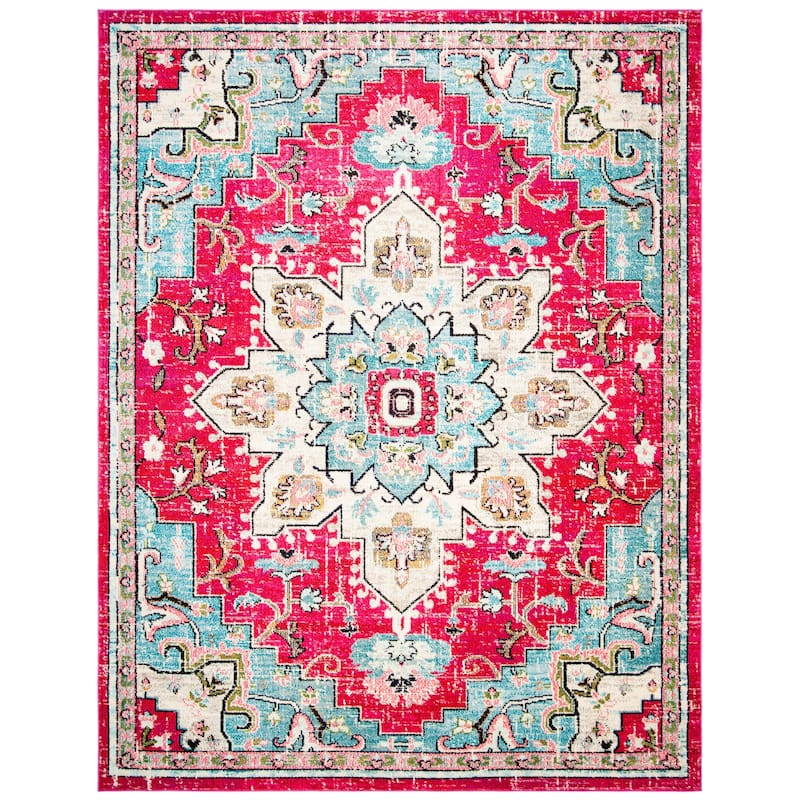 SAFAVIEH Madison Diederike Boho Medallion Distressed Rug - 8' x 10' - Fuchsia/Blue - Rectangle
