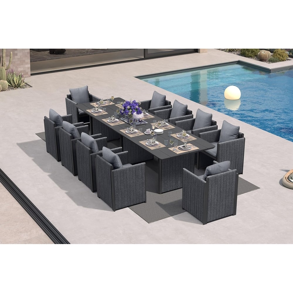 PURPLE LEAF Sanori Patio Dining Set Modern Large Weather-Resistant Table and Aluminum Chairs