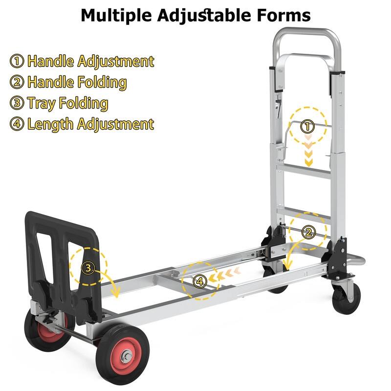 3 in 1 Convertible Hand Truck and Dolly with 5.9in Flat Free Rubber Wheels