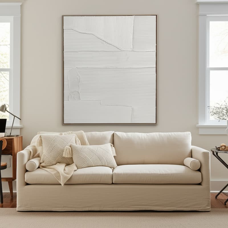 Canvas Wall Art Abstract Textured Lines Casual - 48" White