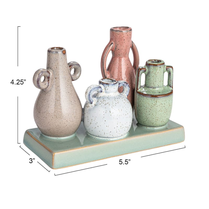 Stoneware Mounted Vases with Reactive Glaze, Set of 4