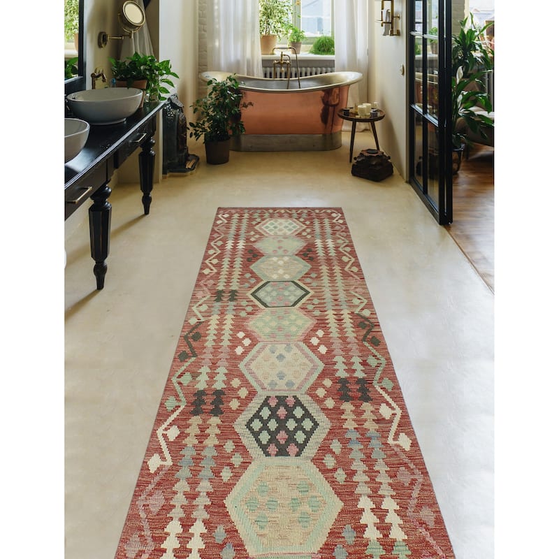 Sun Faded Flatweave Rahi Red/Ivory Runner - 2'8" x 9'9"