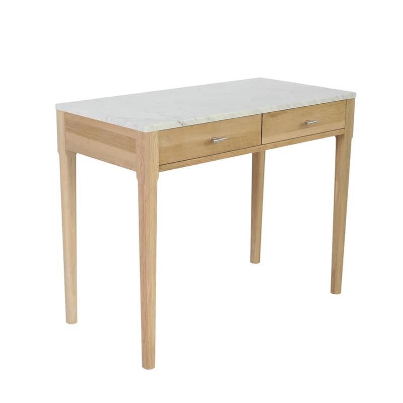 Meno 36" Rectangular Italian Carrara White Marble Console Table with Legs