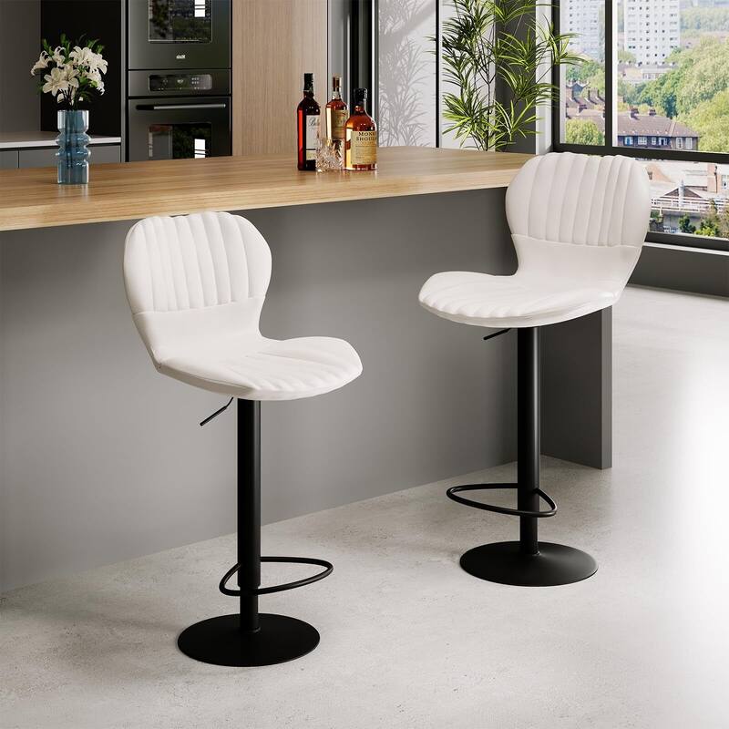 Swivel Barstools, Kitchen Counter Height Bar Chairs with Armrest and Back for Bar - White