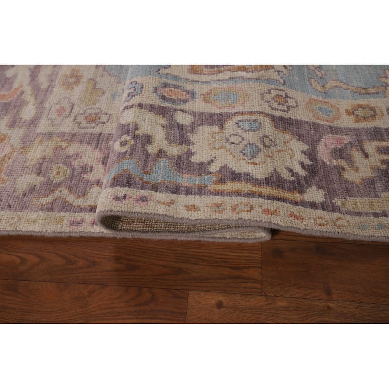Light Blue Oushak Vegetable Dye Area Rug Hand-Knotted Wool Carpet - 4'1"x 5'9"