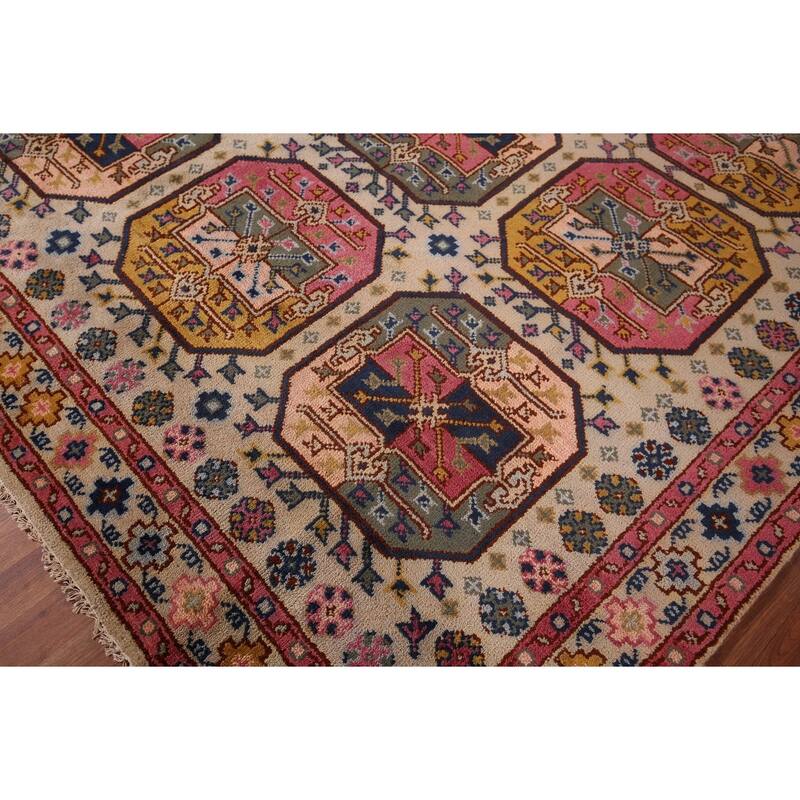 All-Over Geometric Khotan Indian Area Rug Hand-Knotted Wool Carpet - 7'10"x 10'1"