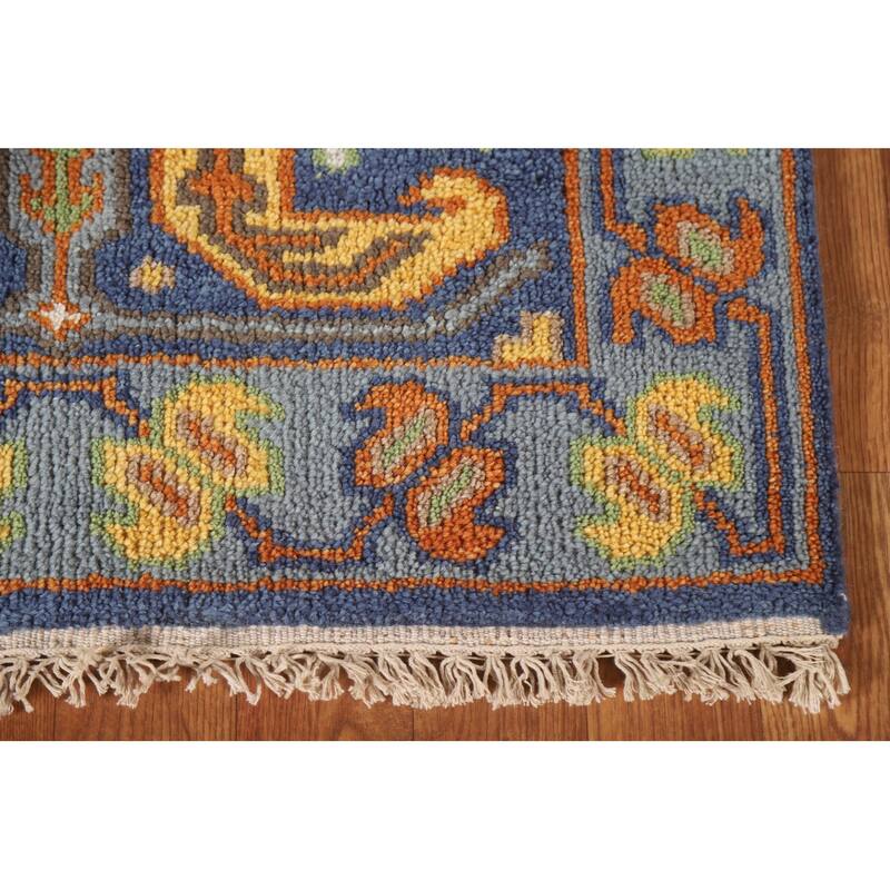 Blue Geometric Kazak Indian Runner Rug Handmade Wool Carpet - 2'7"x 9'9"