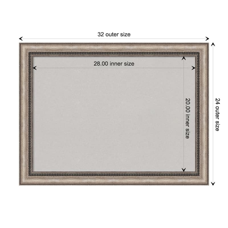 Lyla Ornate Silver Framed Grey Corkboard Bulletin Board - Board Size 28x20