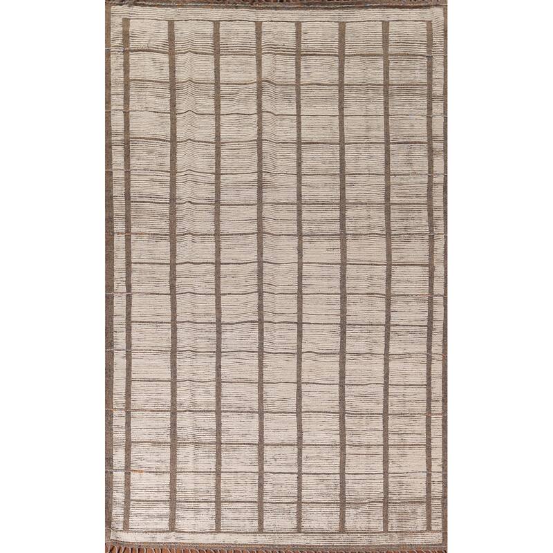 Checkered Moroccan Oriental Area Rug Hand-Knotted Wool Carpet - 8'0"x 12'3"